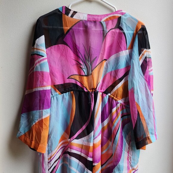 Bali Club Abstract Colorful Semi Sheer Tunic Size Large - Picture 10 of 14